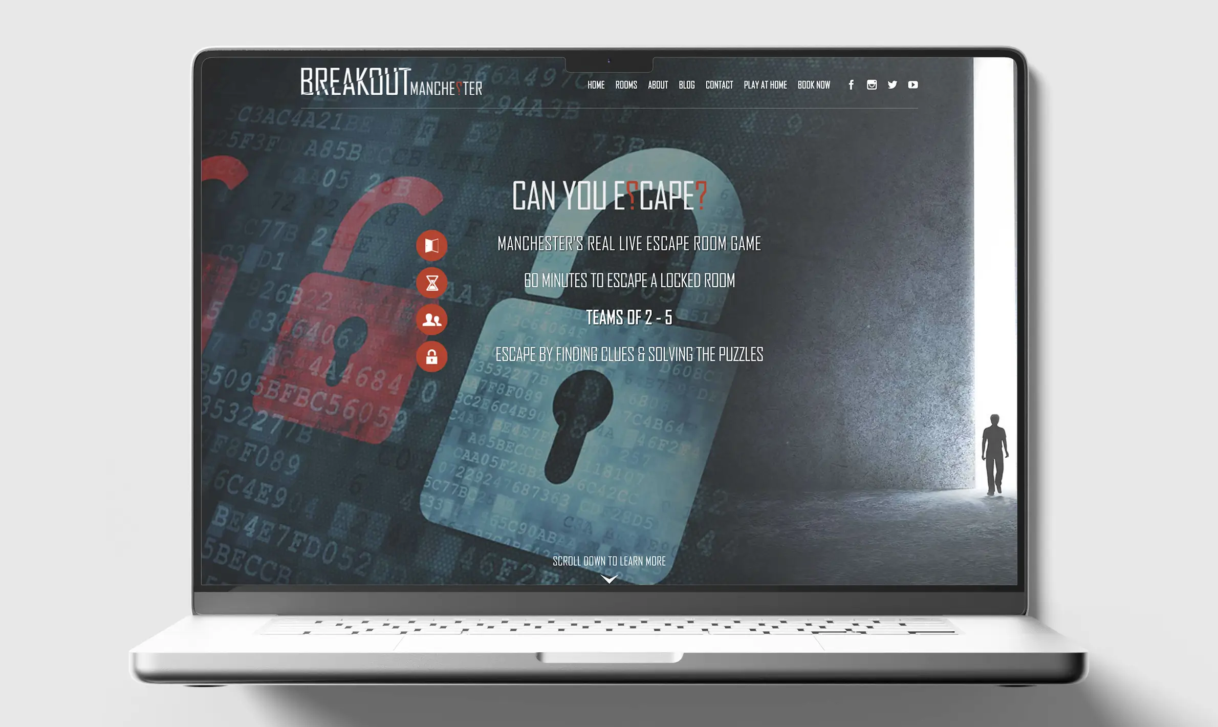 Breakout escape room website homepage design