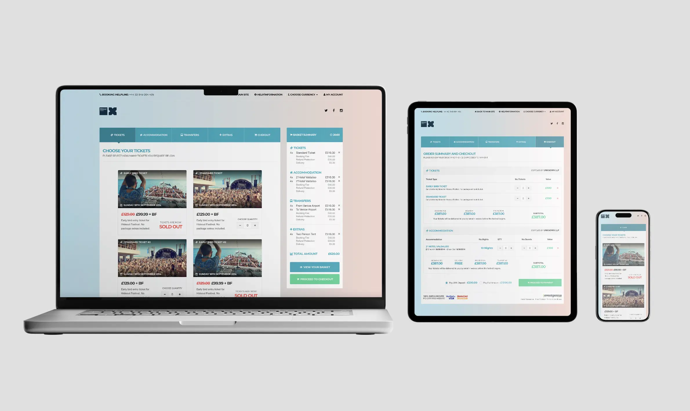 Hideout Festival ecommerce platform booking interface